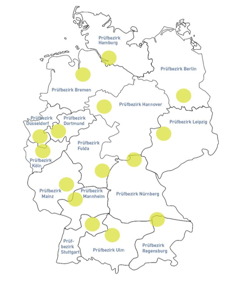Karte der Prüfbezirke der DRV BUND