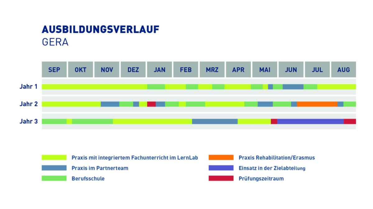 Tabelle die den Ausbildungsplan der Ausbildung Sozialversicherungsfachangestellter in Gera zeigt